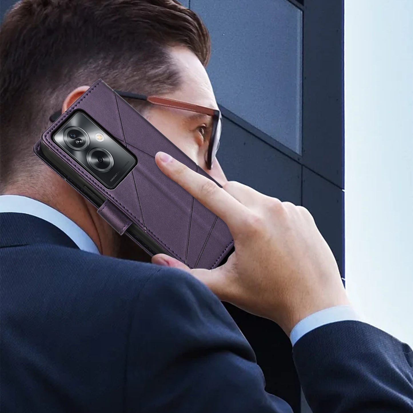 DF-06 For Oppo A2 5G / A79 5G Phone Case Line Imprint Wallet Cover Wholesale Cell Phone Accessories - Purple