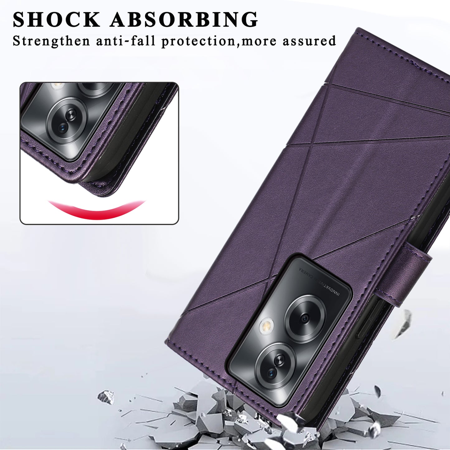 DF-06 For Oppo A2 5G / A79 5G Phone Case Line Imprint Wallet Cover Wholesale Cell Phone Accessories - Purple