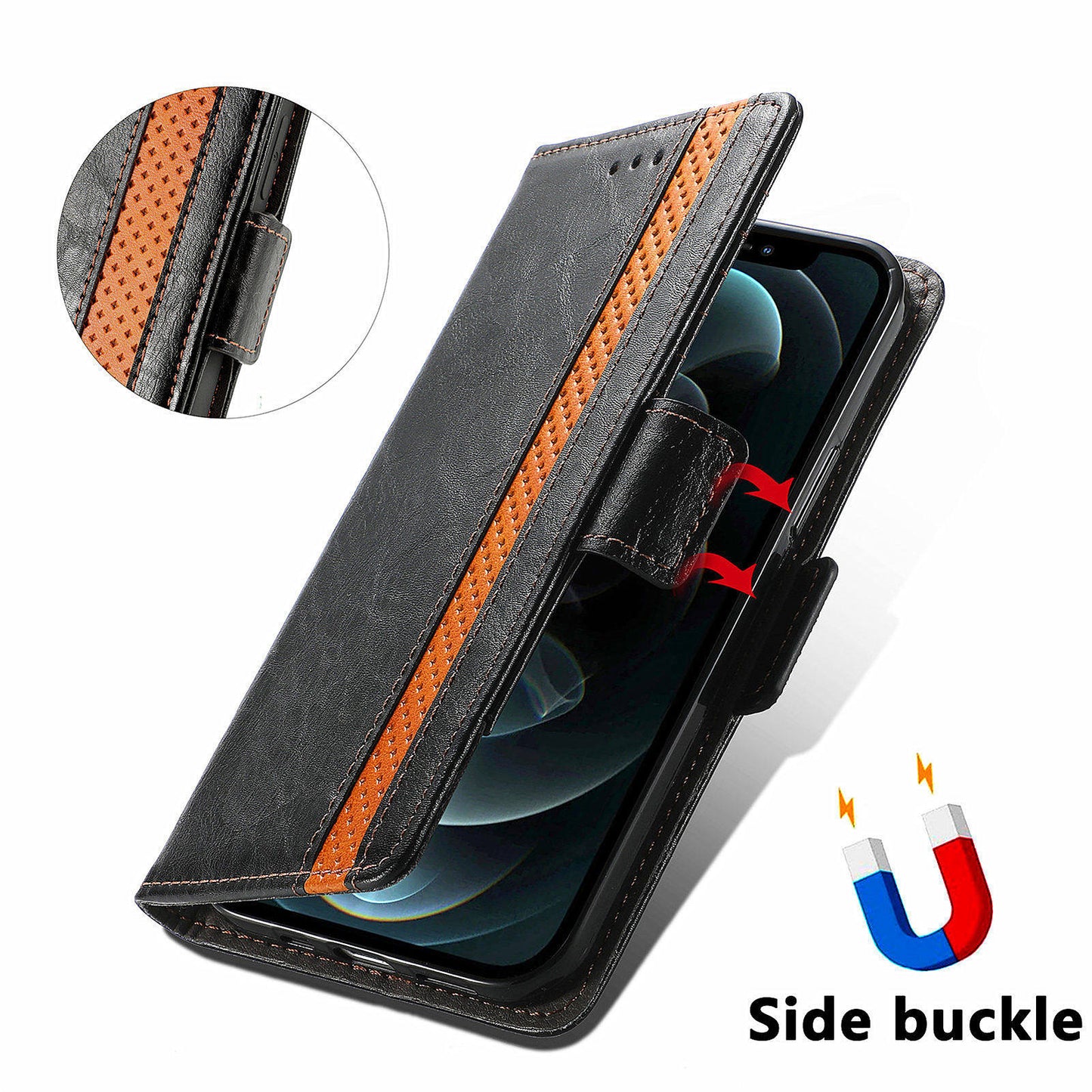 CASENEO 002 Series For Realme 12 Wallet Case Splicing Leather Phone Cases Wholesale - Black