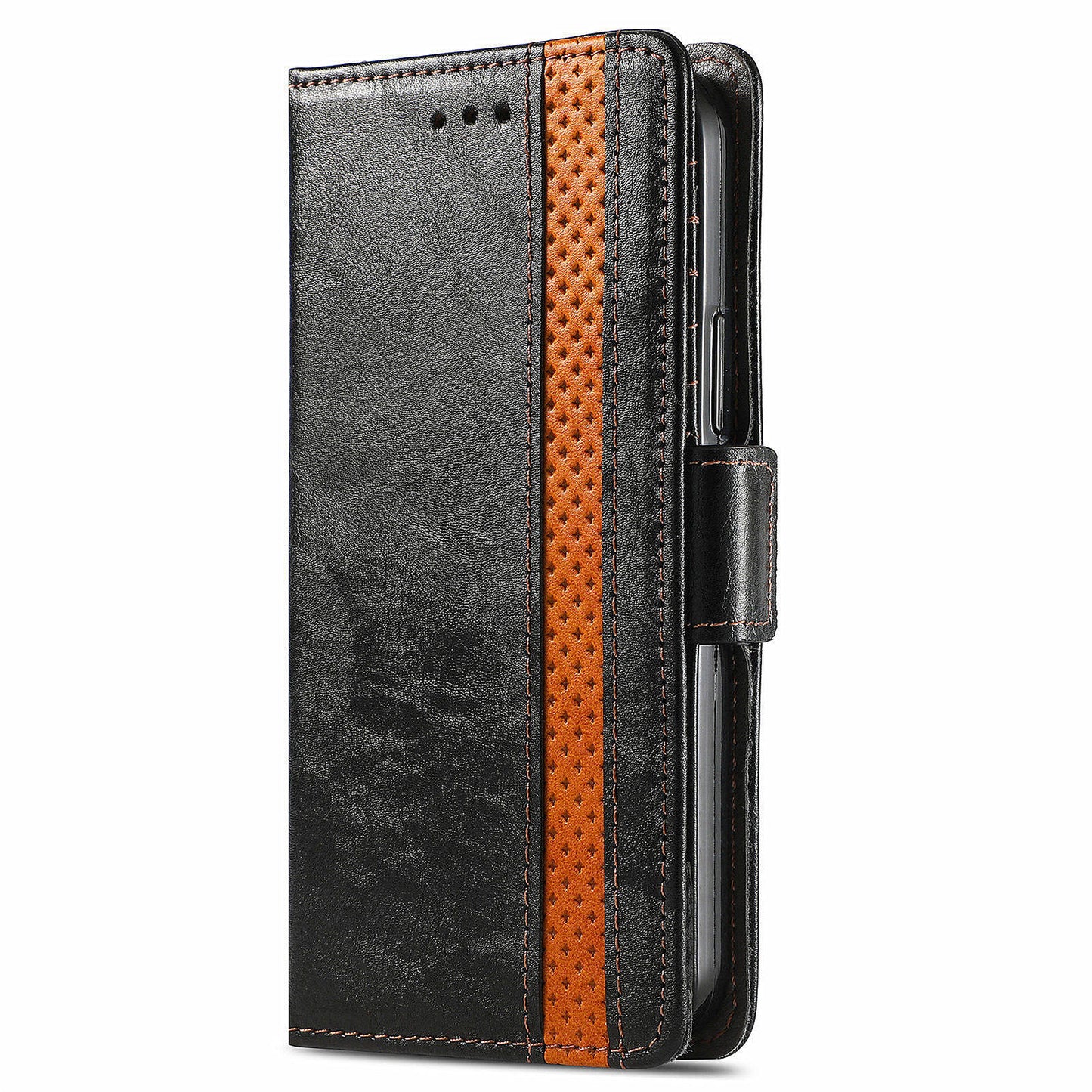 CASENEO 002 Series For Realme 12 Wallet Case Splicing Leather Phone Cases Wholesale - Black