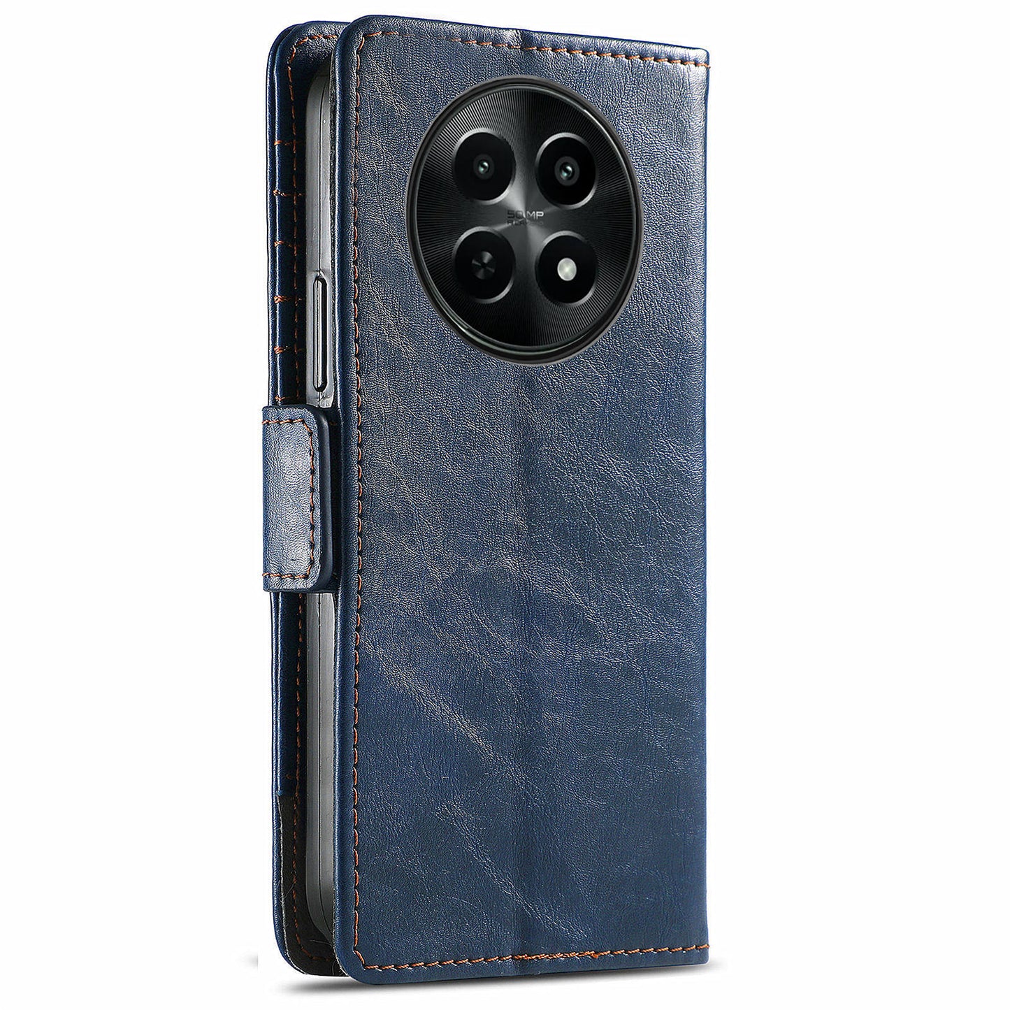 CASENEO 002 Series For Realme 12 Wallet Case Splicing Leather Phone Cases Wholesale - Dark Blue