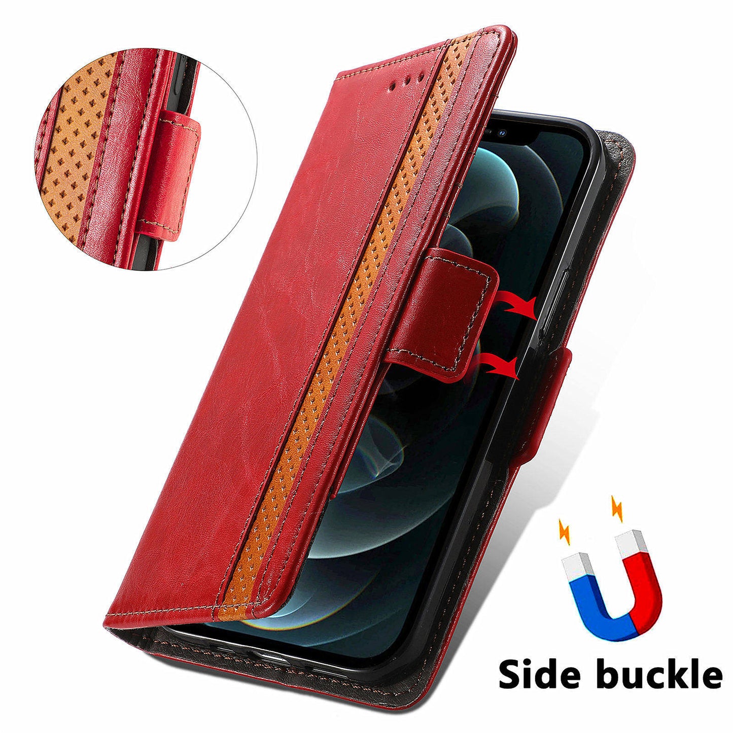 CASENEO 002 Series For Realme 12 Wallet Case Splicing Leather Phone Cases Wholesale - Red