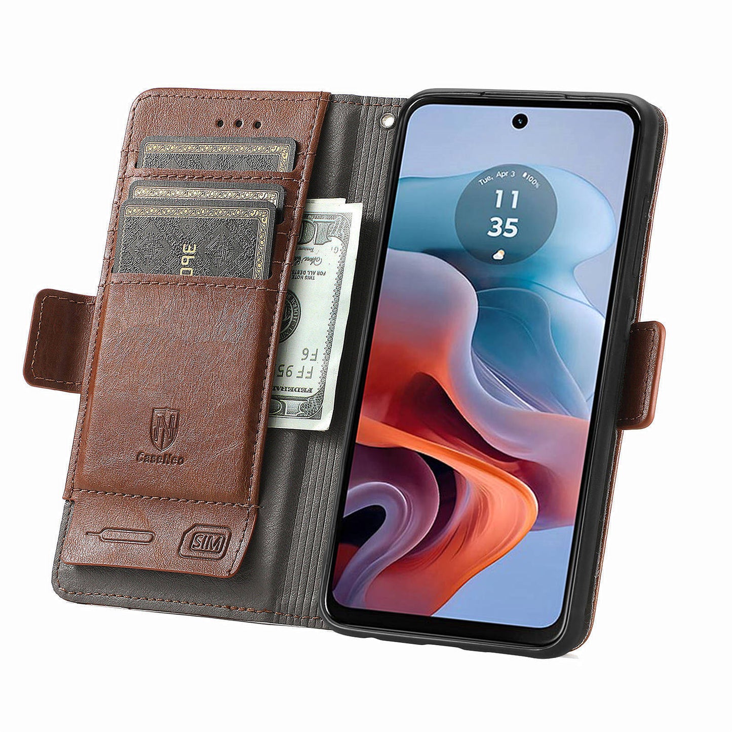 CASENEO 002 Series For Motorola Moto G34 5G Phone Cases Wholesale Splicing Leather Wallet Cover - Dark Brown