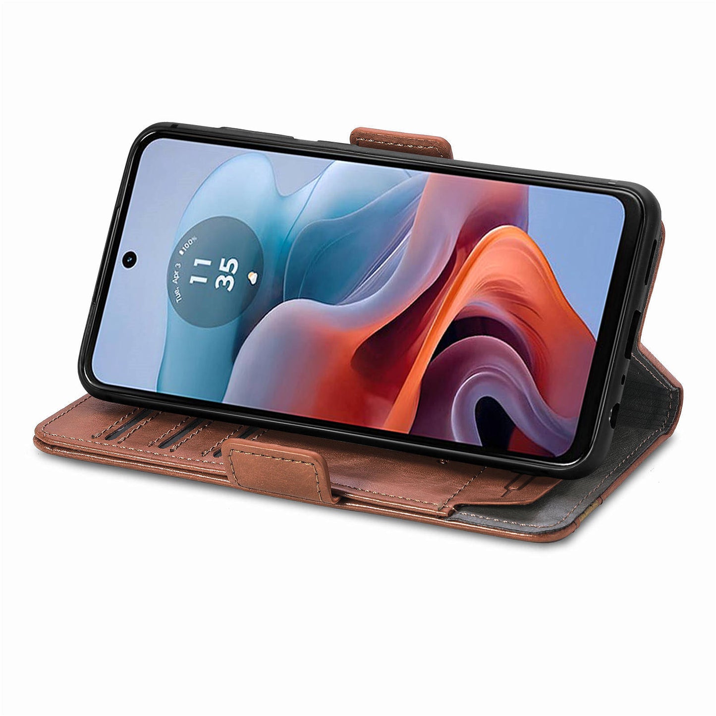 CASENEO 002 Series For Motorola Moto G34 5G Phone Cases Wholesale Splicing Leather Wallet Cover - Dark Brown