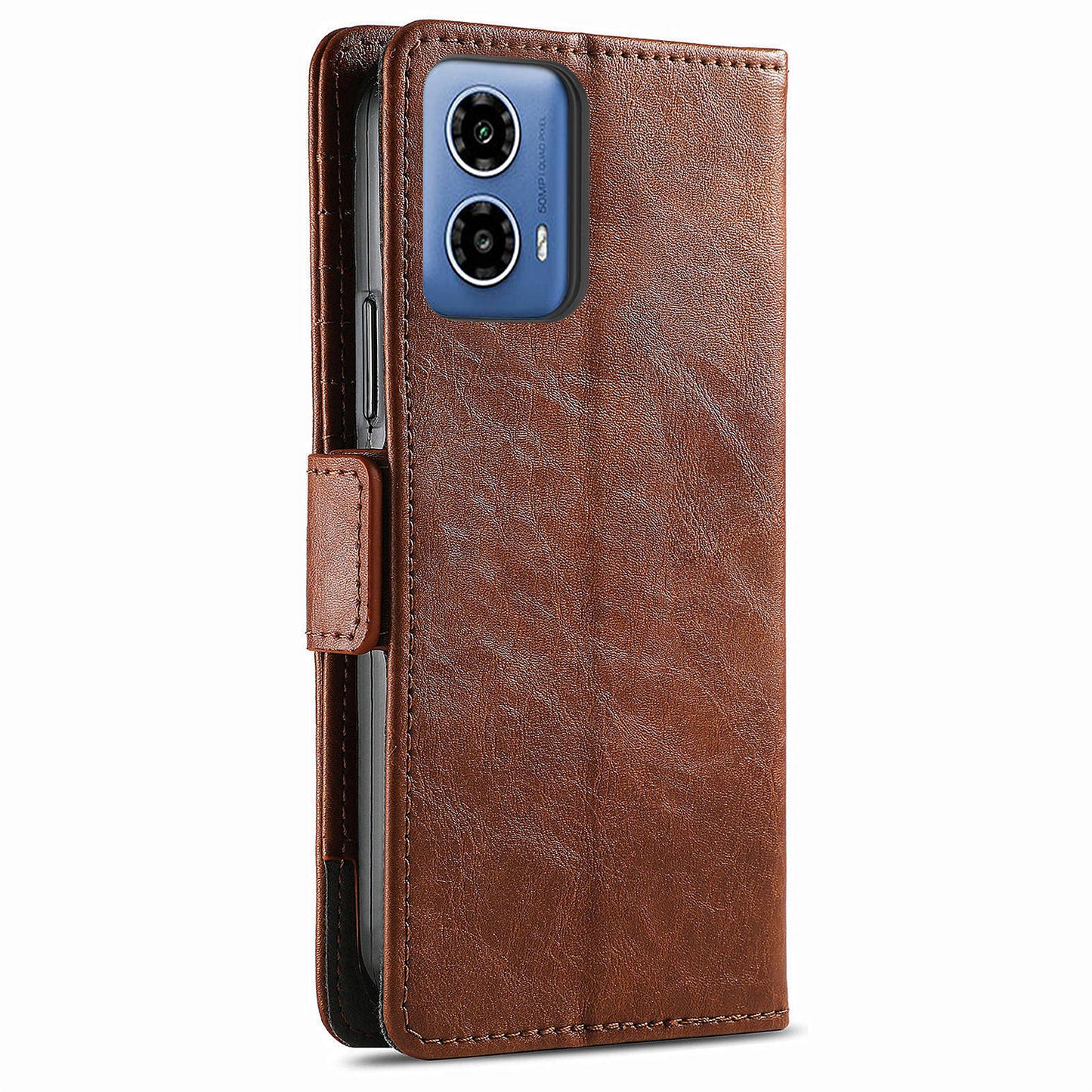 CASENEO 002 Series For Motorola Moto G34 5G Phone Cases Wholesale Splicing Leather Wallet Cover - Dark Brown