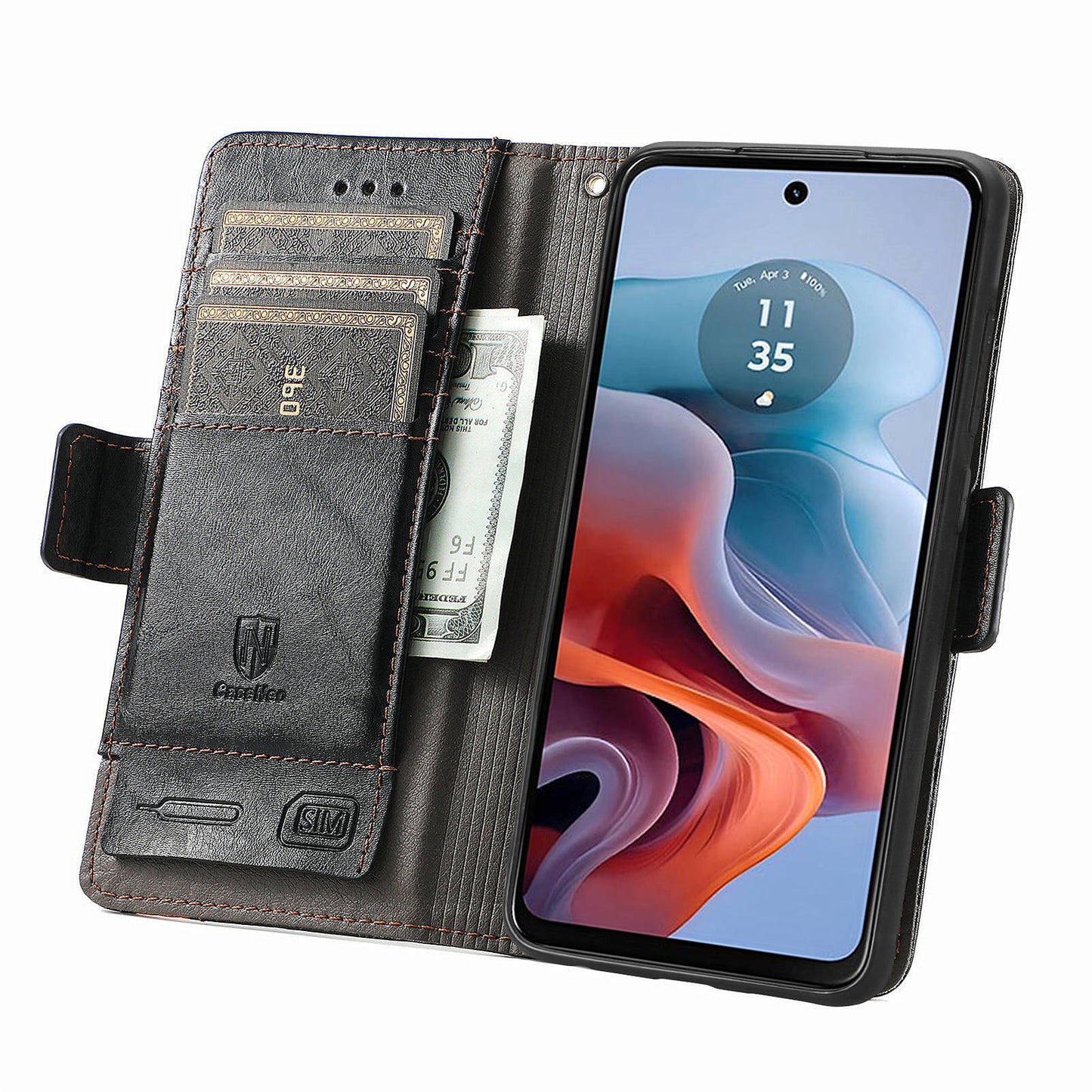 CASENEO 002 Series For Motorola Moto G34 5G Phone Cases Wholesale Splicing Leather Wallet Cover - Black