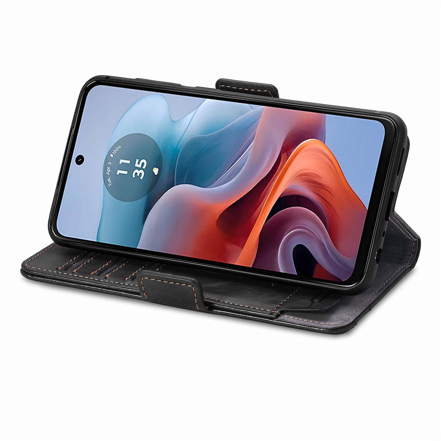 CASENEO 002 Series For Motorola Moto G34 5G Phone Cases Wholesale Splicing Leather Wallet Cover - Black