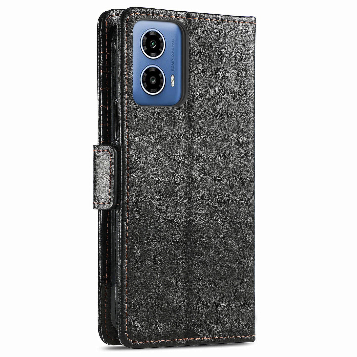 CASENEO 002 Series For Motorola Moto G34 5G Phone Cases Wholesale Splicing Leather Wallet Cover - Black