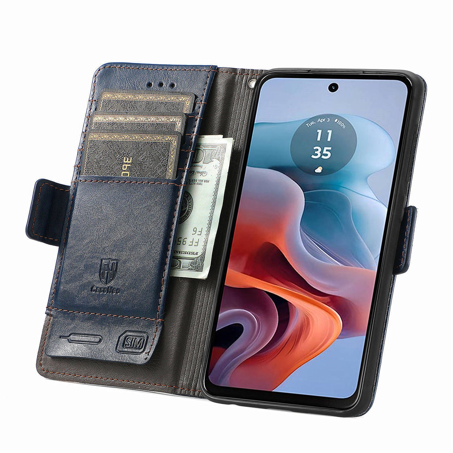 CASENEO 002 Series For Motorola Moto G34 5G Phone Cases Wholesale Splicing Leather Wallet Cover - Dark Blue