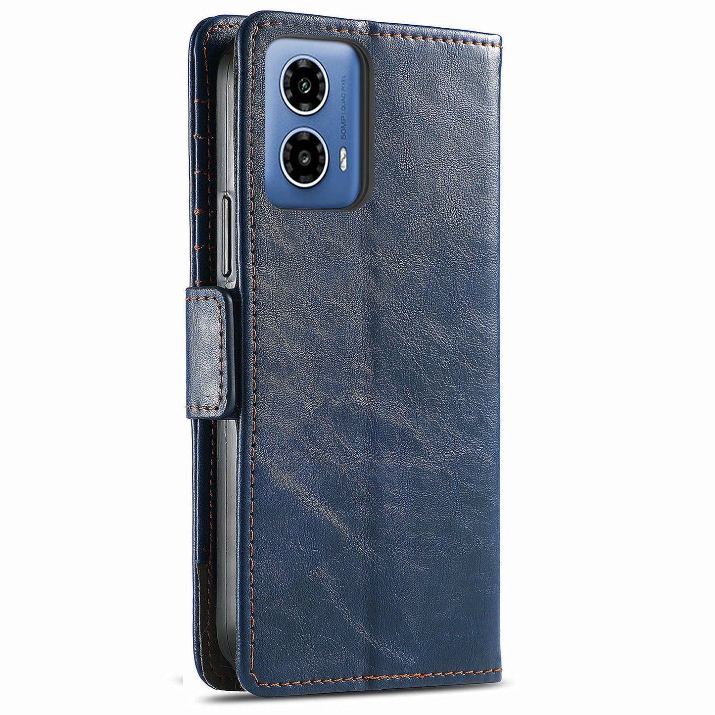 CASENEO 002 Series For Motorola Moto G34 5G Phone Cases Wholesale Splicing Leather Wallet Cover - Dark Blue