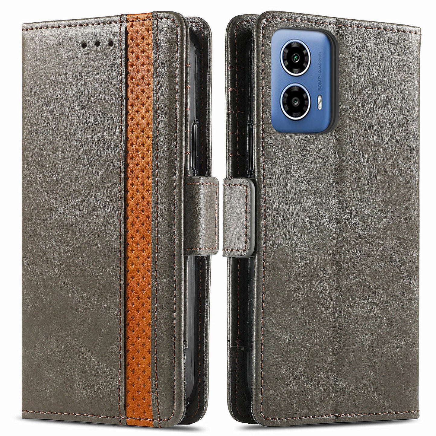 CASENEO 002 Series For Motorola Moto G34 5G Phone Cases Wholesale Splicing Leather Wallet Cover - Grey