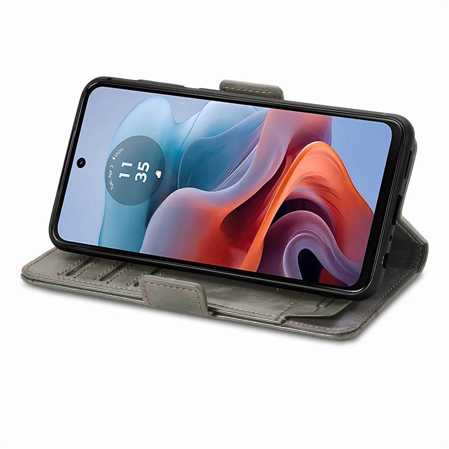 CASENEO 002 Series For Motorola Moto G34 5G Phone Cases Wholesale Splicing Leather Wallet Cover - Grey