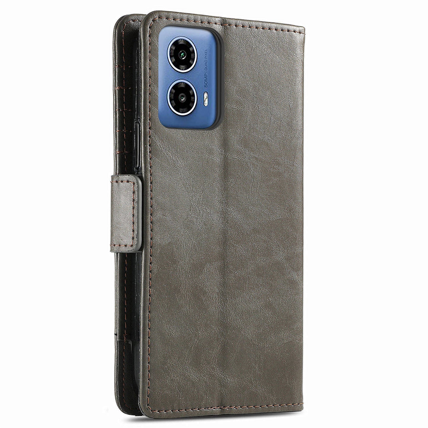 CASENEO 002 Series For Motorola Moto G34 5G Phone Cases Wholesale Splicing Leather Wallet Cover - Grey