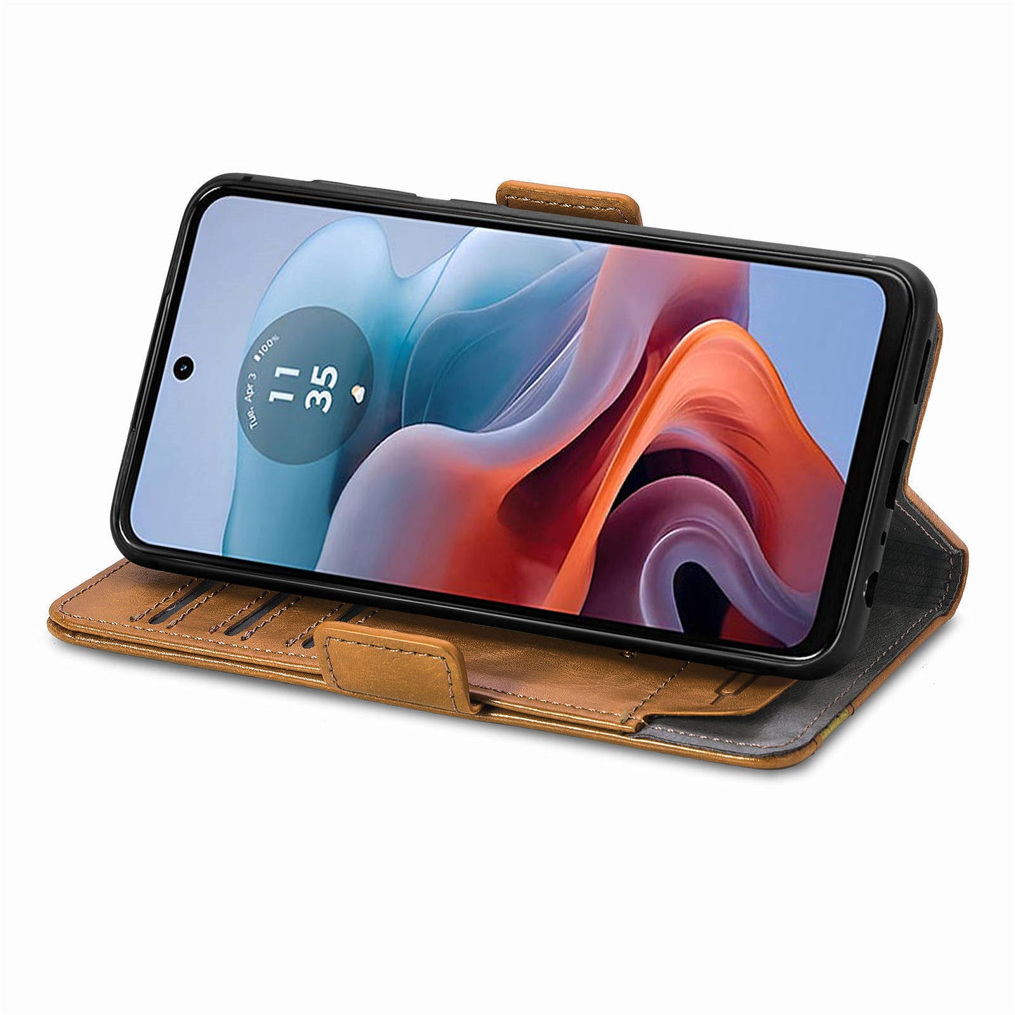 CASENEO 002 Series For Motorola Moto G34 5G Phone Cases Wholesale Splicing Leather Wallet Cover - Light Brown