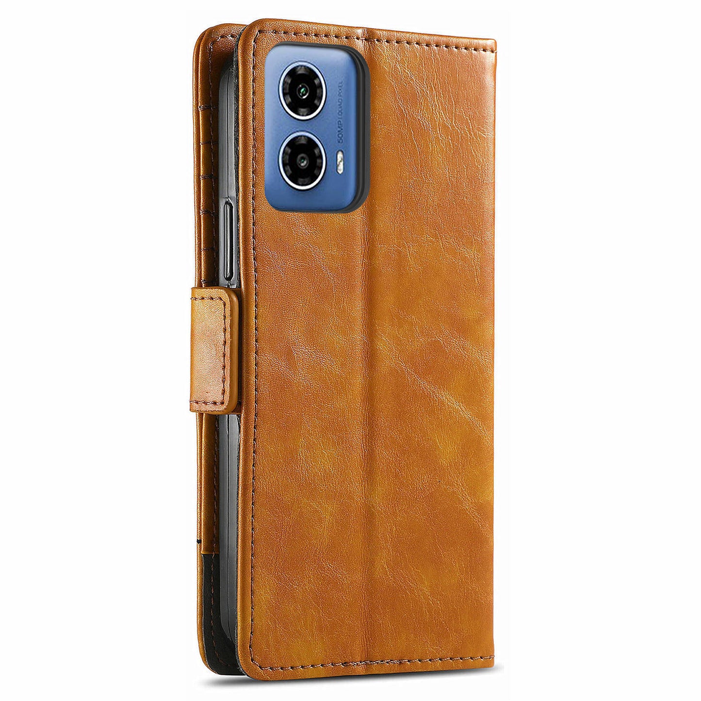 CASENEO 002 Series For Motorola Moto G34 5G Phone Cases Wholesale Splicing Leather Wallet Cover - Light Brown