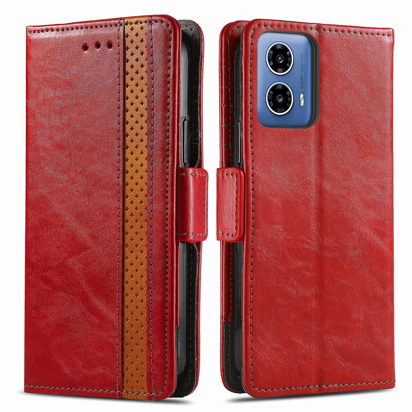 CASENEO 002 Series For Motorola Moto G34 5G Phone Cases Wholesale Splicing Leather Wallet Cover - Red