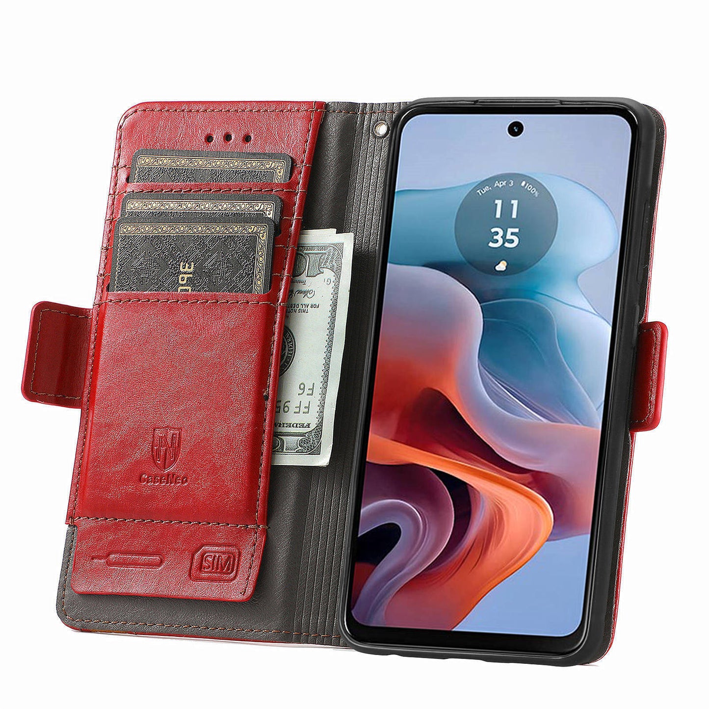 CASENEO 002 Series For Motorola Moto G34 5G Phone Cases Wholesale Splicing Leather Wallet Cover - Red