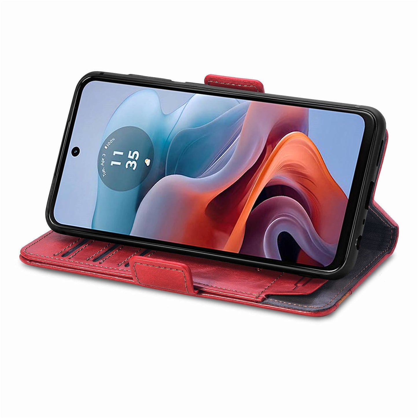 CASENEO 002 Series For Motorola Moto G34 5G Phone Cases Wholesale Splicing Leather Wallet Cover - Red