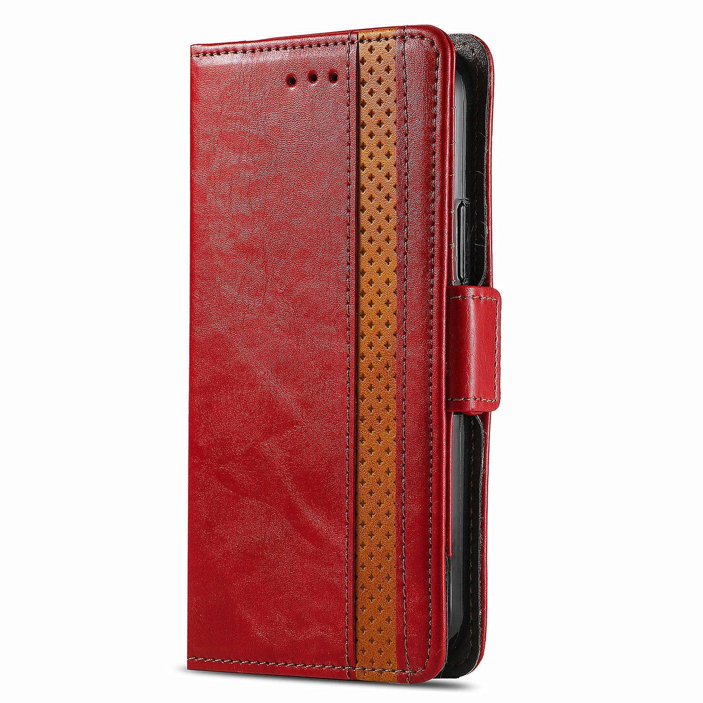 CASENEO 002 Series For Motorola Moto G34 5G Phone Cases Wholesale Splicing Leather Wallet Cover - Red