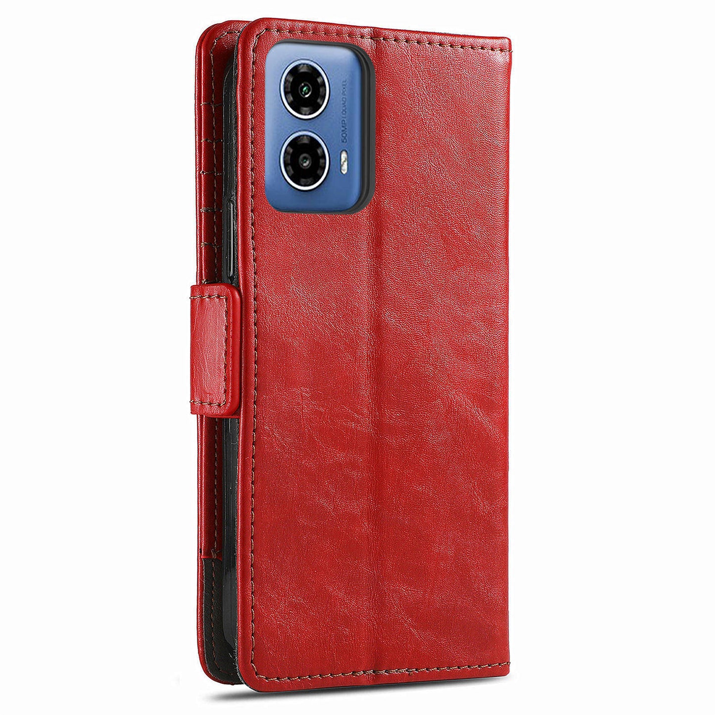 CASENEO 002 Series For Motorola Moto G34 5G Phone Cases Wholesale Splicing Leather Wallet Cover - Red
