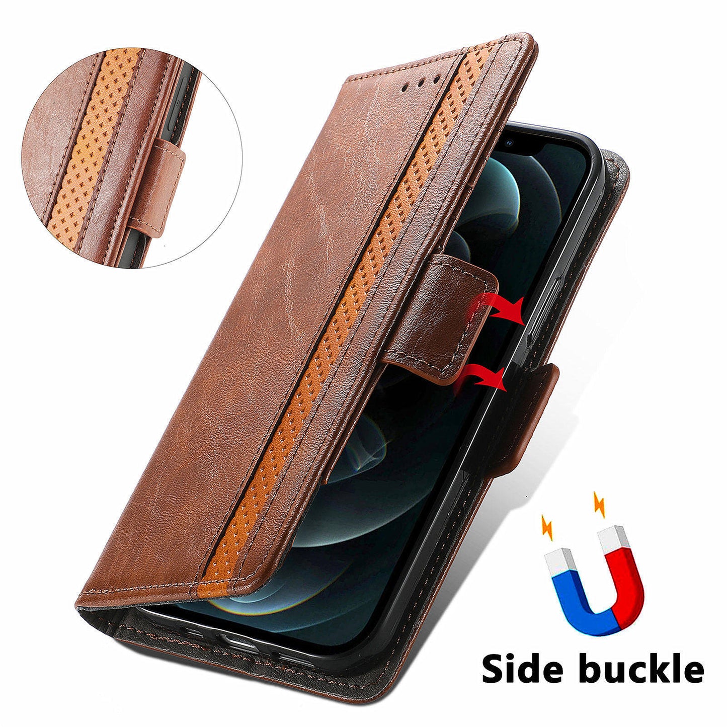 CASENEO 002 Series For Realme 12 Pro 5G / 12 Pro+ 5G Case Splicing Leather Wallet Phone Cover - Dark Brown