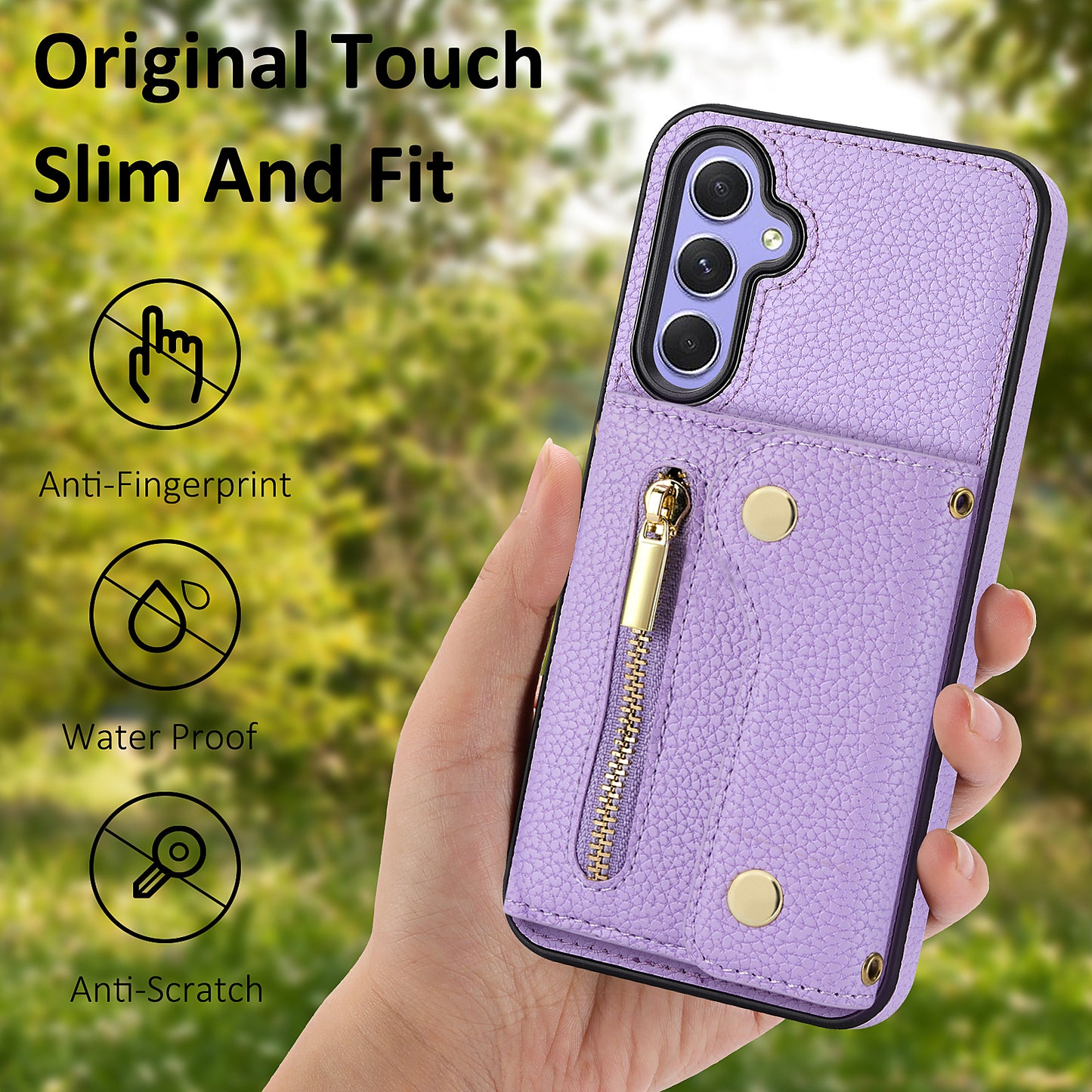 Wallet Case for Samsung Galaxy A55 5G DF-09 Anti-drop Crossbody Card Holder Cover - Purple