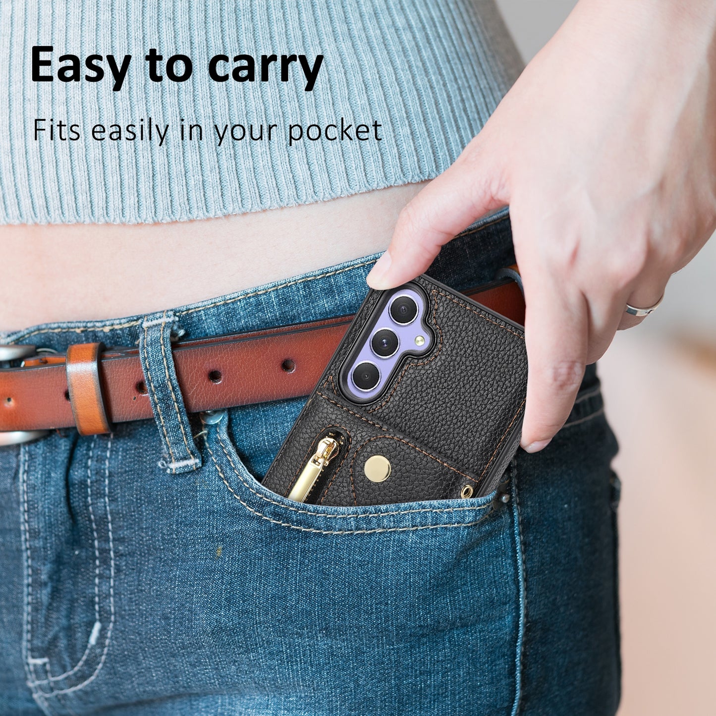 DF-09 Wallet Case for Samsung Galaxy A35 5G Scratch Resistant Crossbody Card Holder Cover - Black