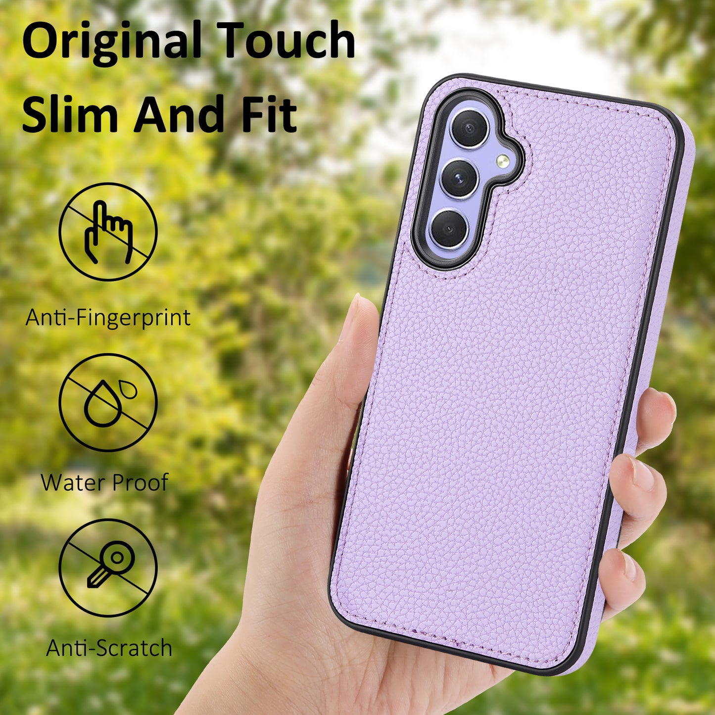For Samsung Galaxy A35 5G Lychee Texture Phone Case Leather+TPU Anti-drop Cover - Purple
