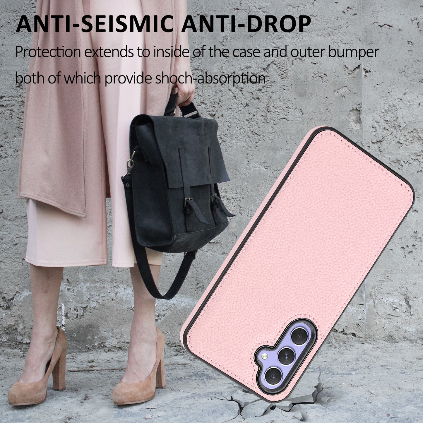 For Samsung Galaxy A35 5G Lychee Texture Phone Case Leather+TPU Anti-drop Cover - Pink