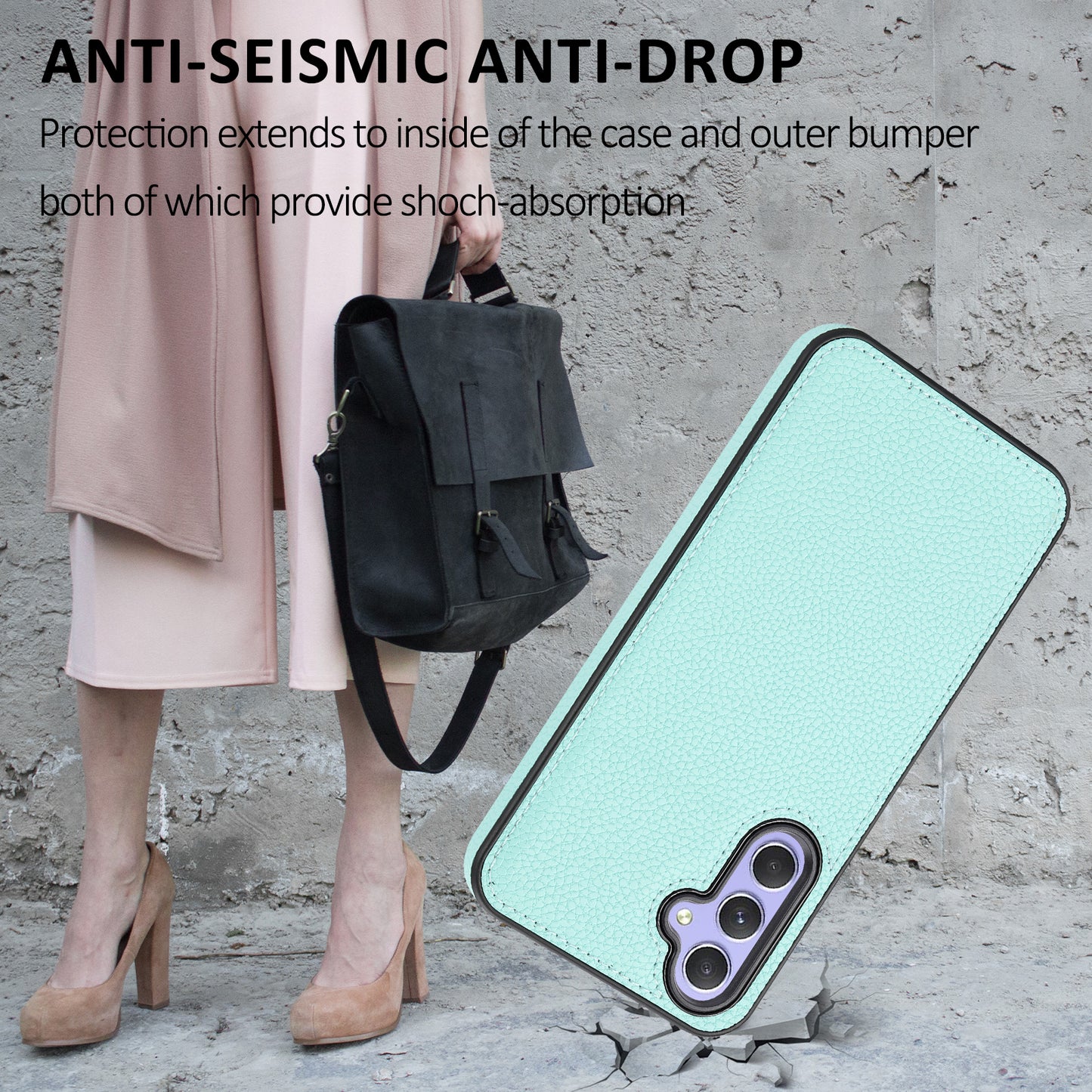 For Samsung Galaxy A35 5G Lychee Texture Phone Case Leather+TPU Anti-drop Cover - Mint Green