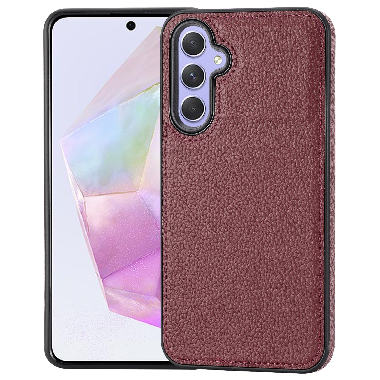 For Samsung Galaxy A35 5G Lychee Texture Phone Case Leather+TPU Anti-drop Cover - Wine Red