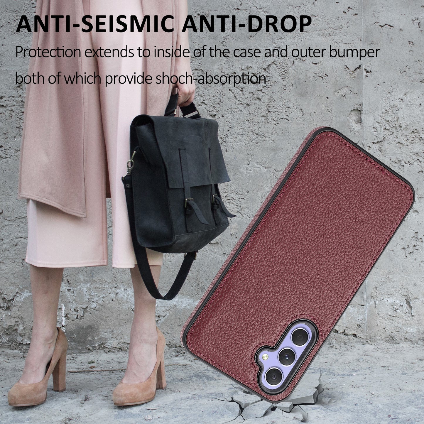 For Samsung Galaxy A35 5G Lychee Texture Phone Case Leather+TPU Anti-drop Cover - Wine Red