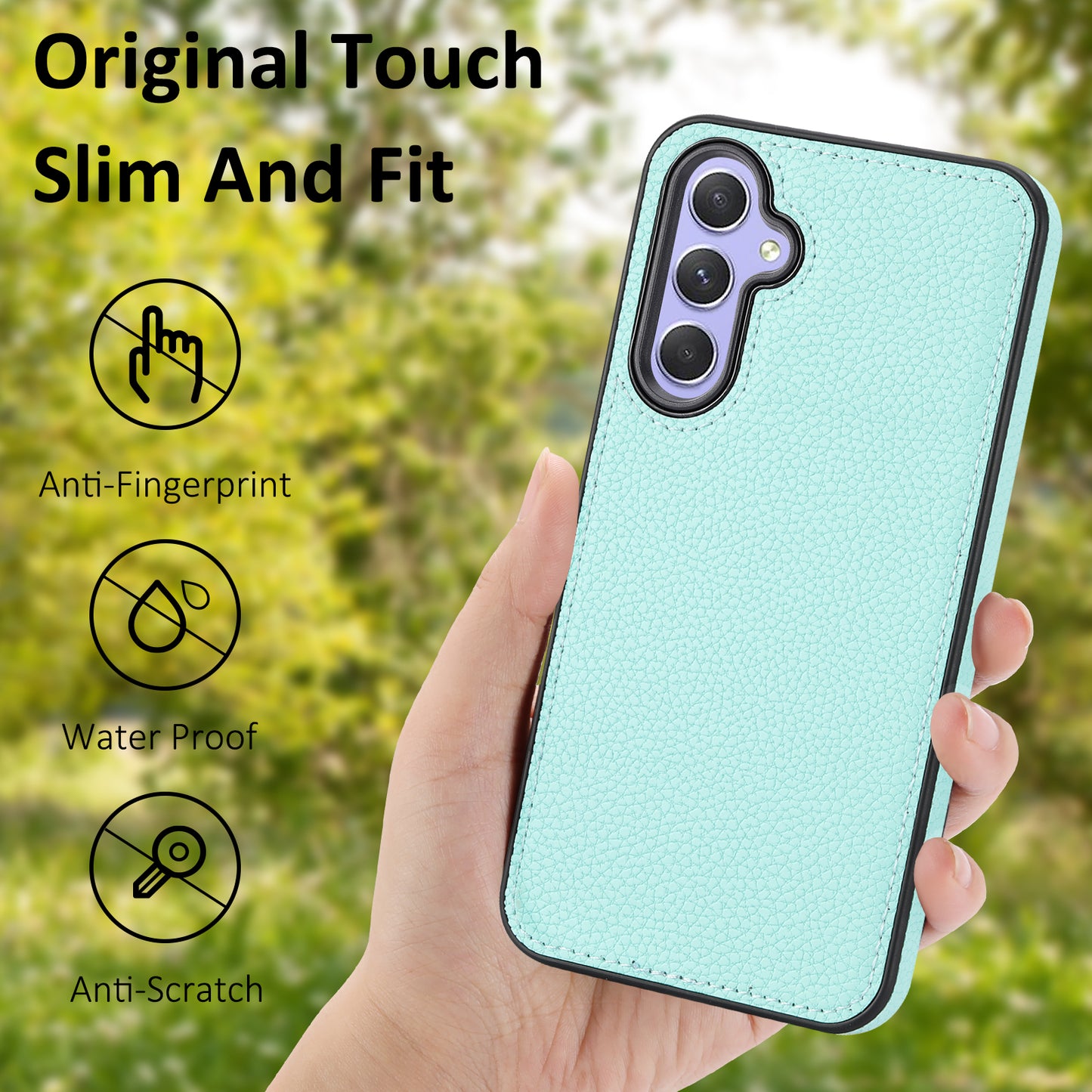 For Samsung Galaxy A55 5G Lychee Texture Phone Case Shockproof Leather+TPU Cover - Mint Green