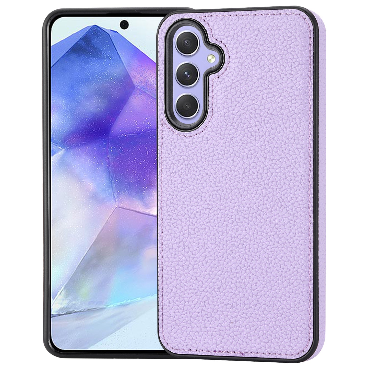 For Samsung Galaxy A55 5G Lychee Texture Phone Case Shockproof Leather+TPU Cover - Purple