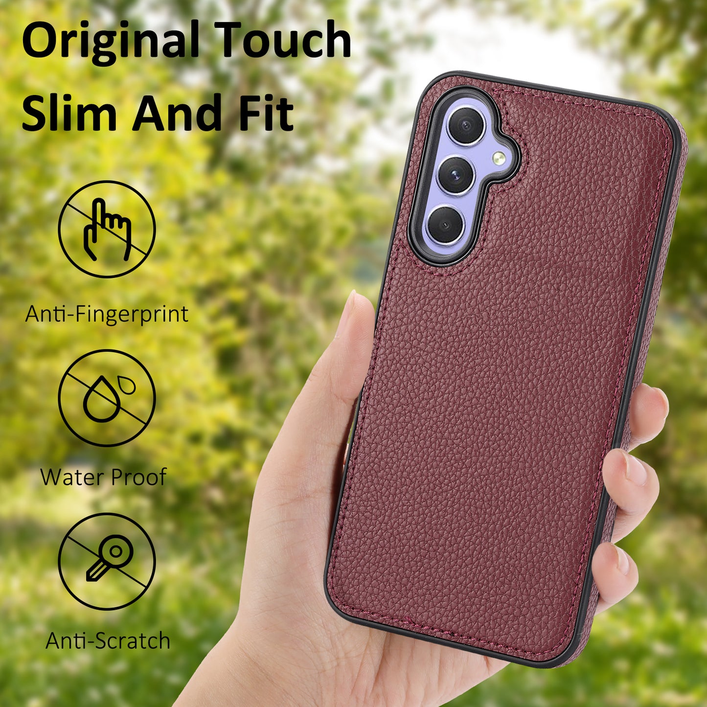 For Samsung Galaxy A55 5G Lychee Texture Phone Case Shockproof Leather+TPU Cover - Wine Red