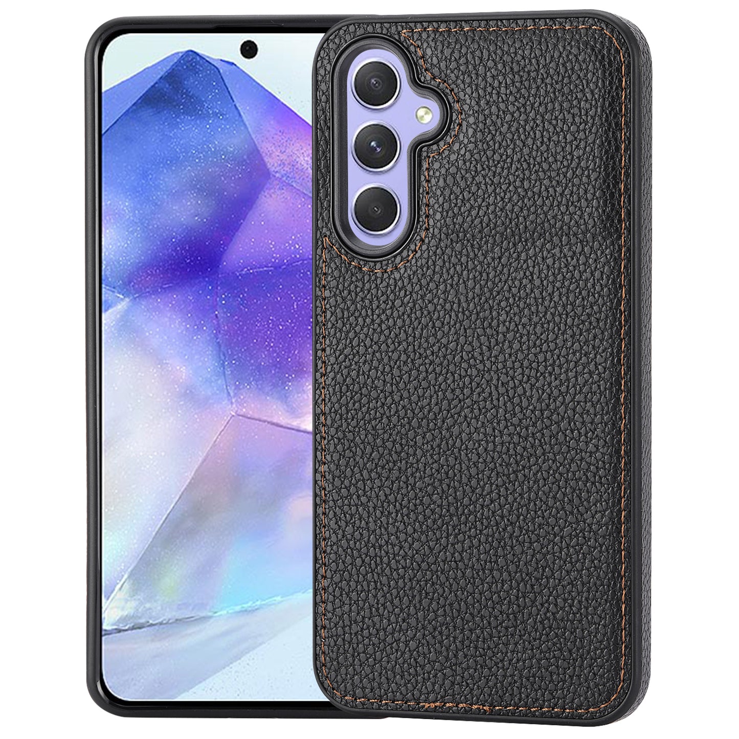 For Samsung Galaxy A55 5G Lychee Texture Phone Case Shockproof Leather+TPU Cover - Black