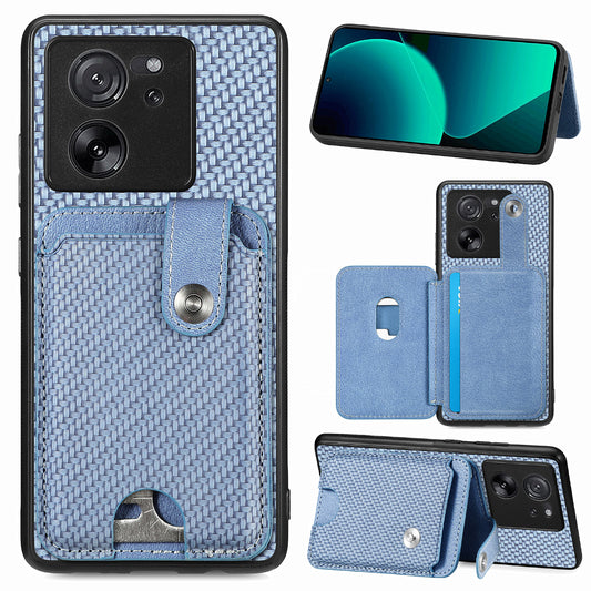 Style B C1-06 For Xiaomi 13T /  13T Pro / Redmi K60 Ultra Case PU+TPU Carbon Fiber Texture Card Holder Phone Cover - Blue