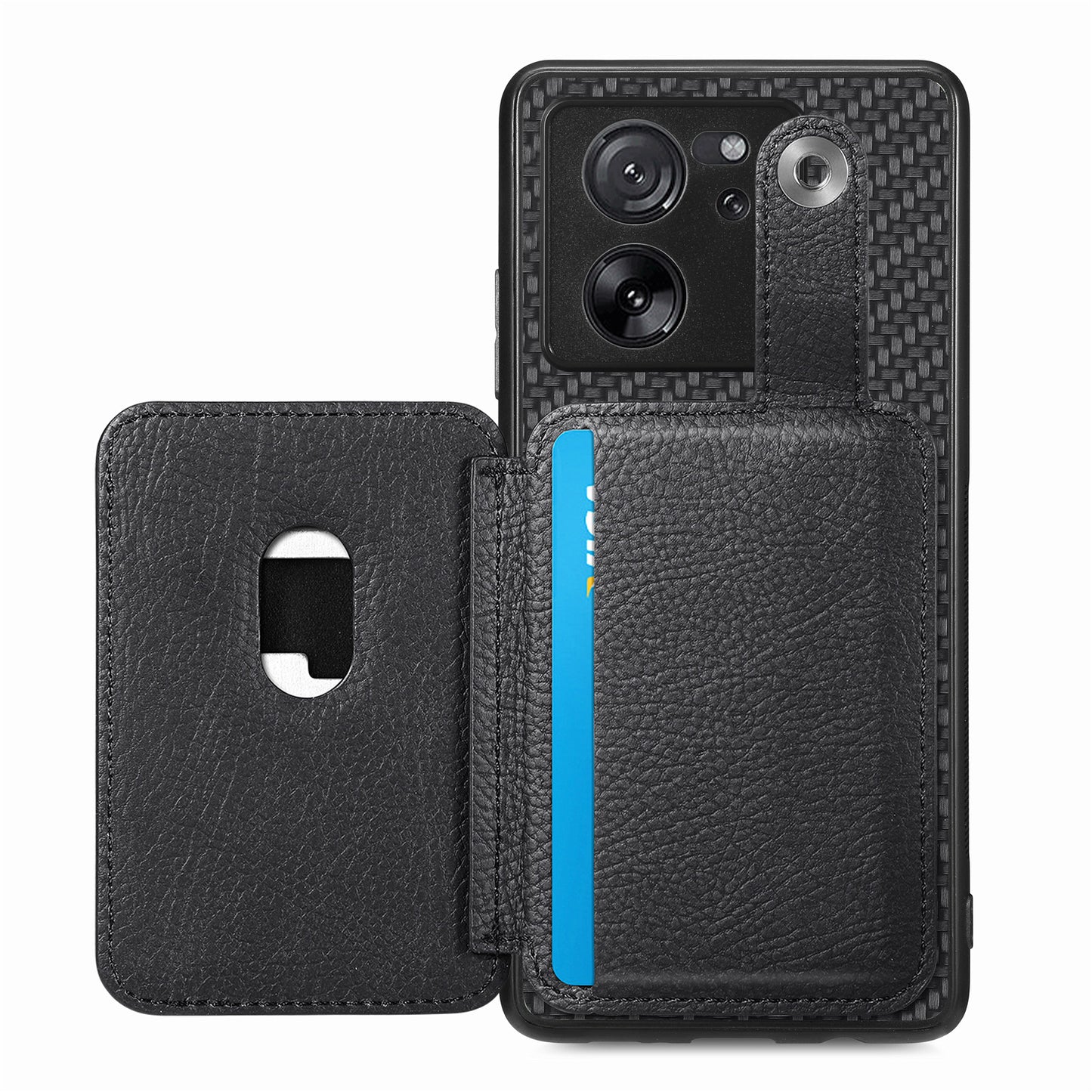 Style B C1-06 For Xiaomi 13T /  13T Pro / Redmi K60 Ultra Case PU+TPU Carbon Fiber Texture Card Holder Phone Cover - Black