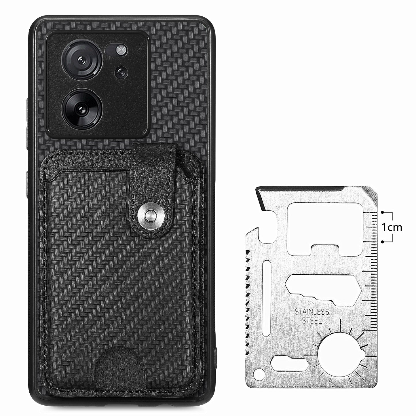 Style B C1-06 For Xiaomi 13T /  13T Pro / Redmi K60 Ultra Case PU+TPU Carbon Fiber Texture Card Holder Phone Cover - Black