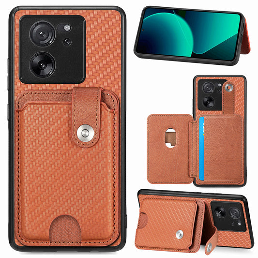 Style B C1-06 For Xiaomi 13T /  13T Pro / Redmi K60 Ultra Case PU+TPU Carbon Fiber Texture Card Holder Phone Cover - Brown