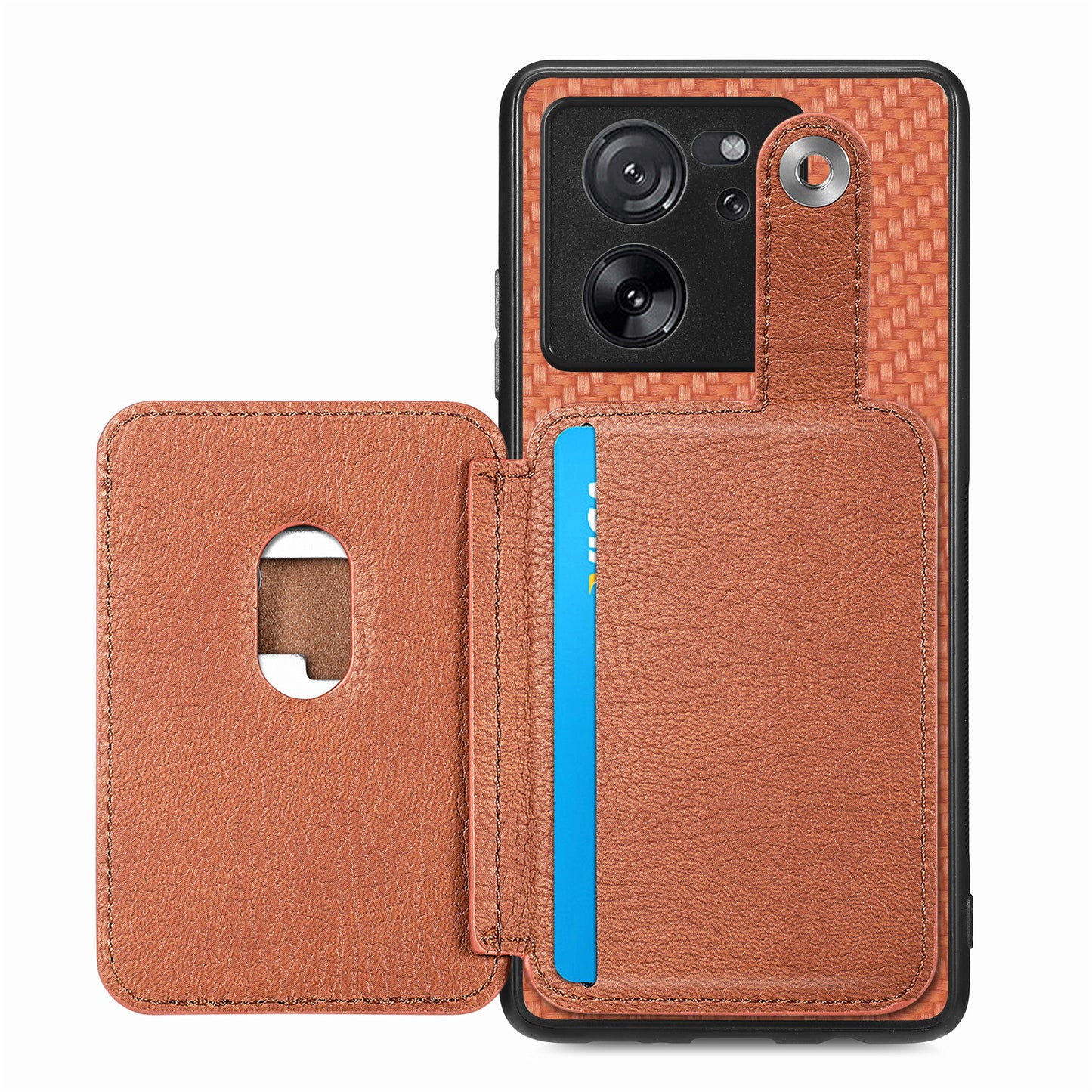 Style B C1-06 For Xiaomi 13T /  13T Pro / Redmi K60 Ultra Case PU+TPU Carbon Fiber Texture Card Holder Phone Cover - Brown