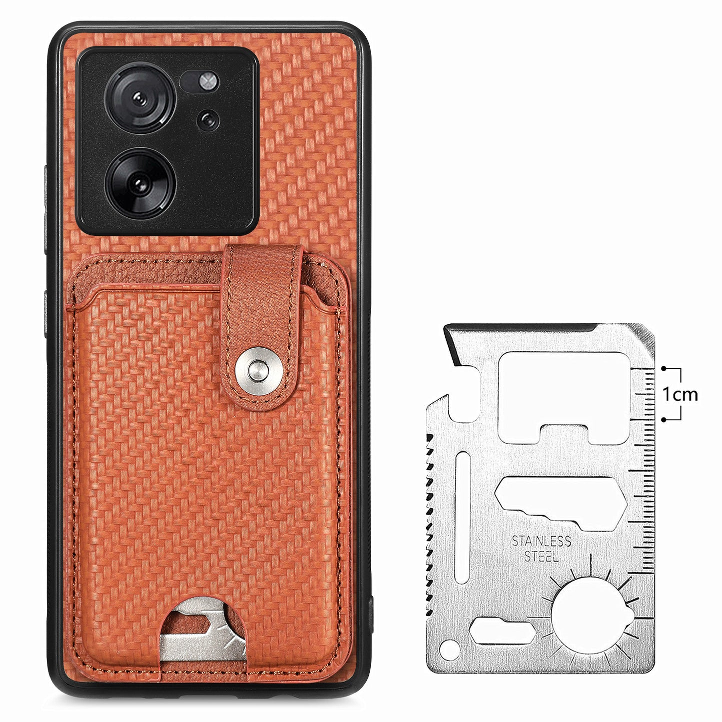 Style B C1-06 For Xiaomi 13T /  13T Pro / Redmi K60 Ultra Case PU+TPU Carbon Fiber Texture Card Holder Phone Cover - Brown