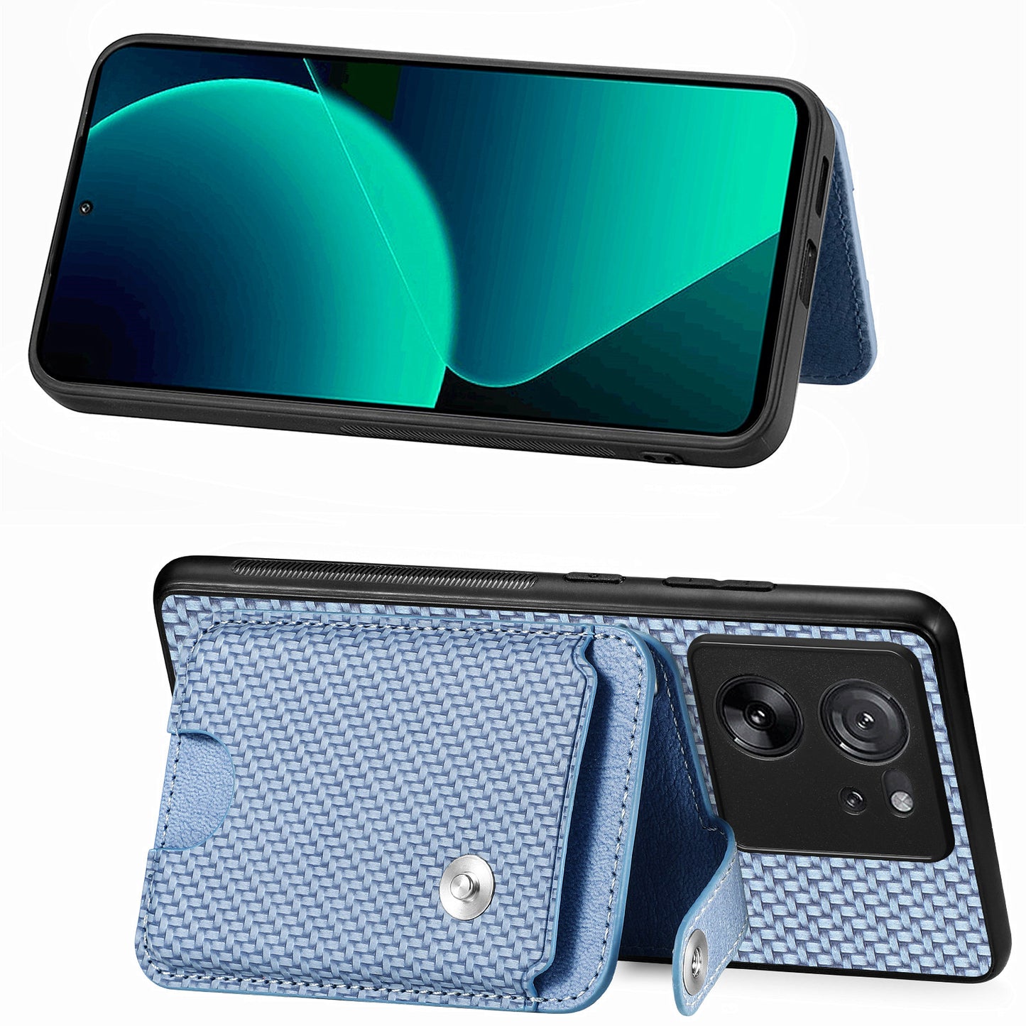 Style B C1-06 For Xiaomi 13T /  13T Pro / Redmi K60 Ultra Case PU+TPU Carbon Fiber Texture Card Holder Phone Cover - Brown