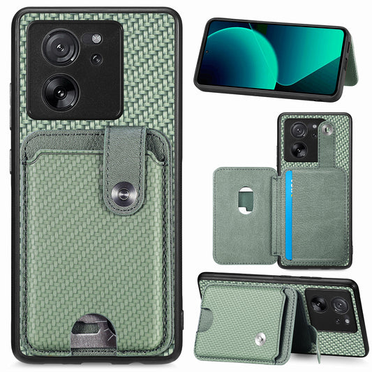 Style B C1-06 For Xiaomi 13T /  13T Pro / Redmi K60 Ultra Case PU+TPU Carbon Fiber Texture Card Holder Phone Cover - Green