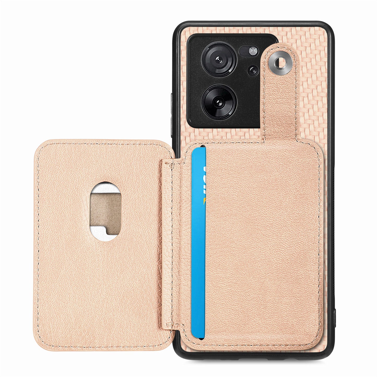 Style B C1-06 For Xiaomi 13T /  13T Pro / Redmi K60 Ultra Case PU+TPU Carbon Fiber Texture Card Holder Phone Cover - Khaki