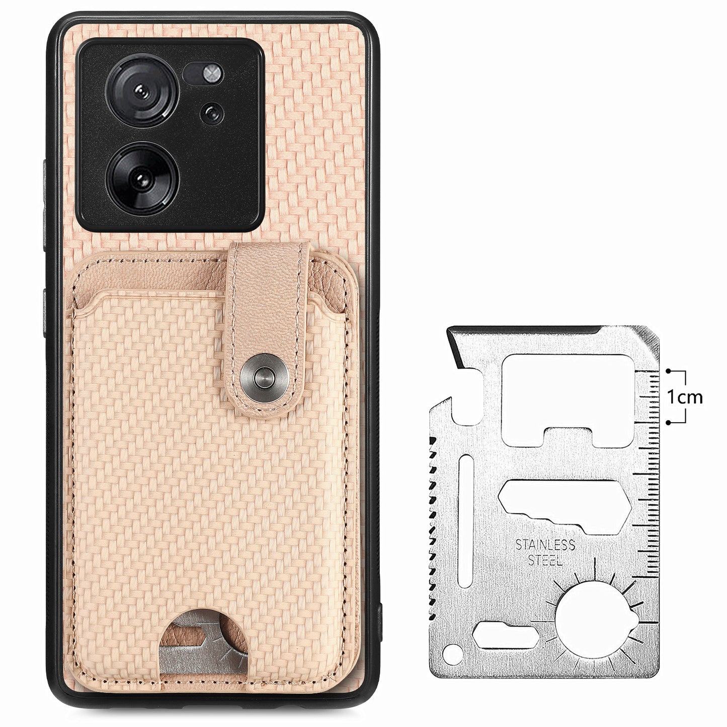 Style B C1-06 For Xiaomi 13T /  13T Pro / Redmi K60 Ultra Case PU+TPU Carbon Fiber Texture Card Holder Phone Cover - Khaki