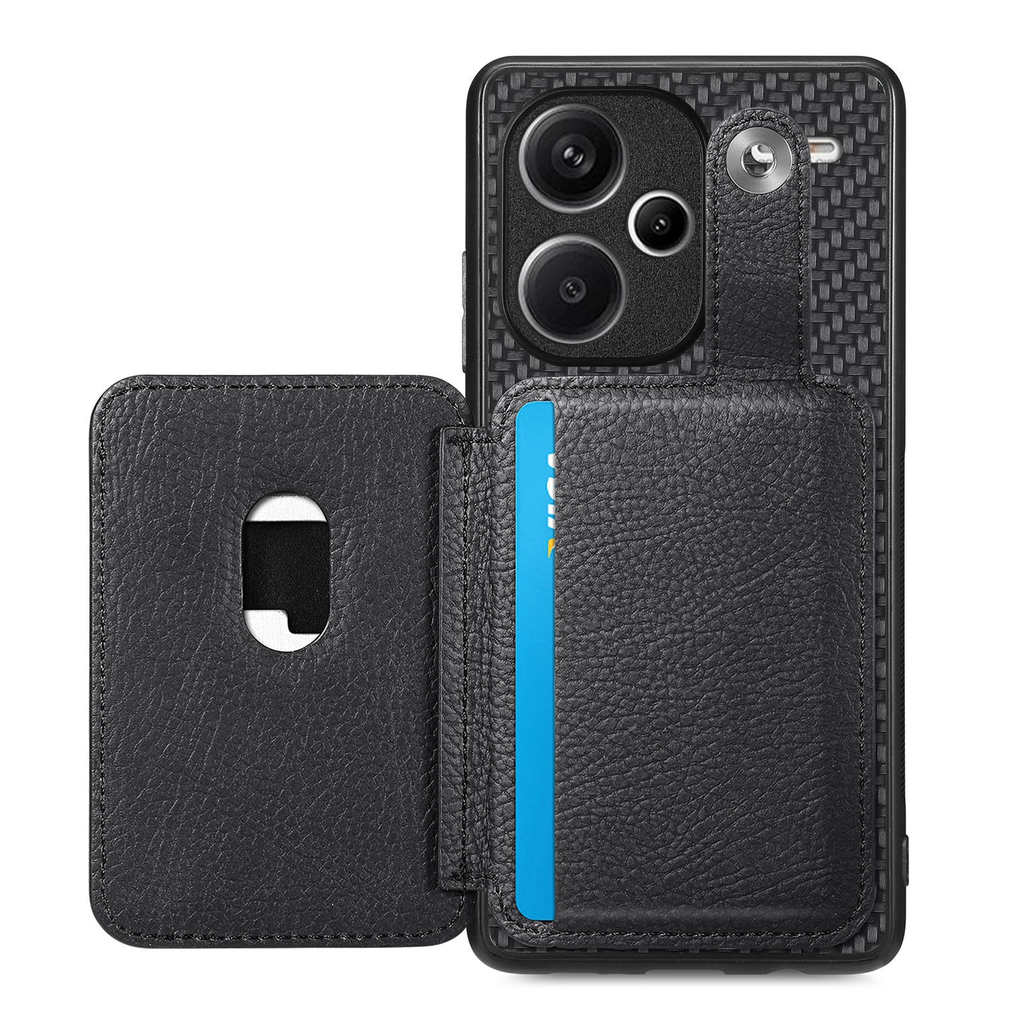 C1-06 For Xiaomi Redmi Note 13 Pro+ 5G Case Carbon Fiber Texture Phone Back Cover with Card Knife Tool - Black