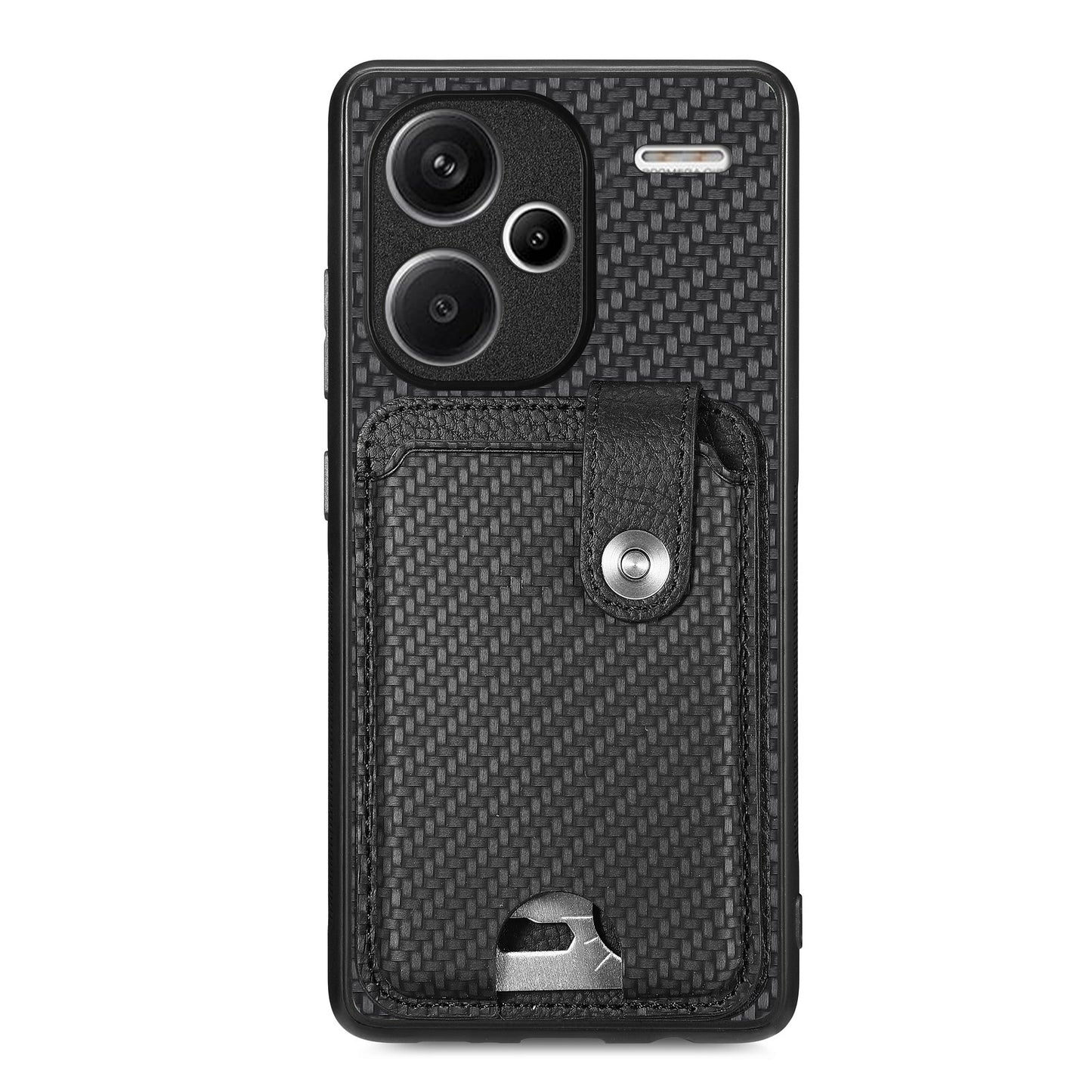 C1-06 For Xiaomi Redmi Note 13 Pro+ 5G Case Carbon Fiber Texture Phone Back Cover with Card Knife Tool - Black