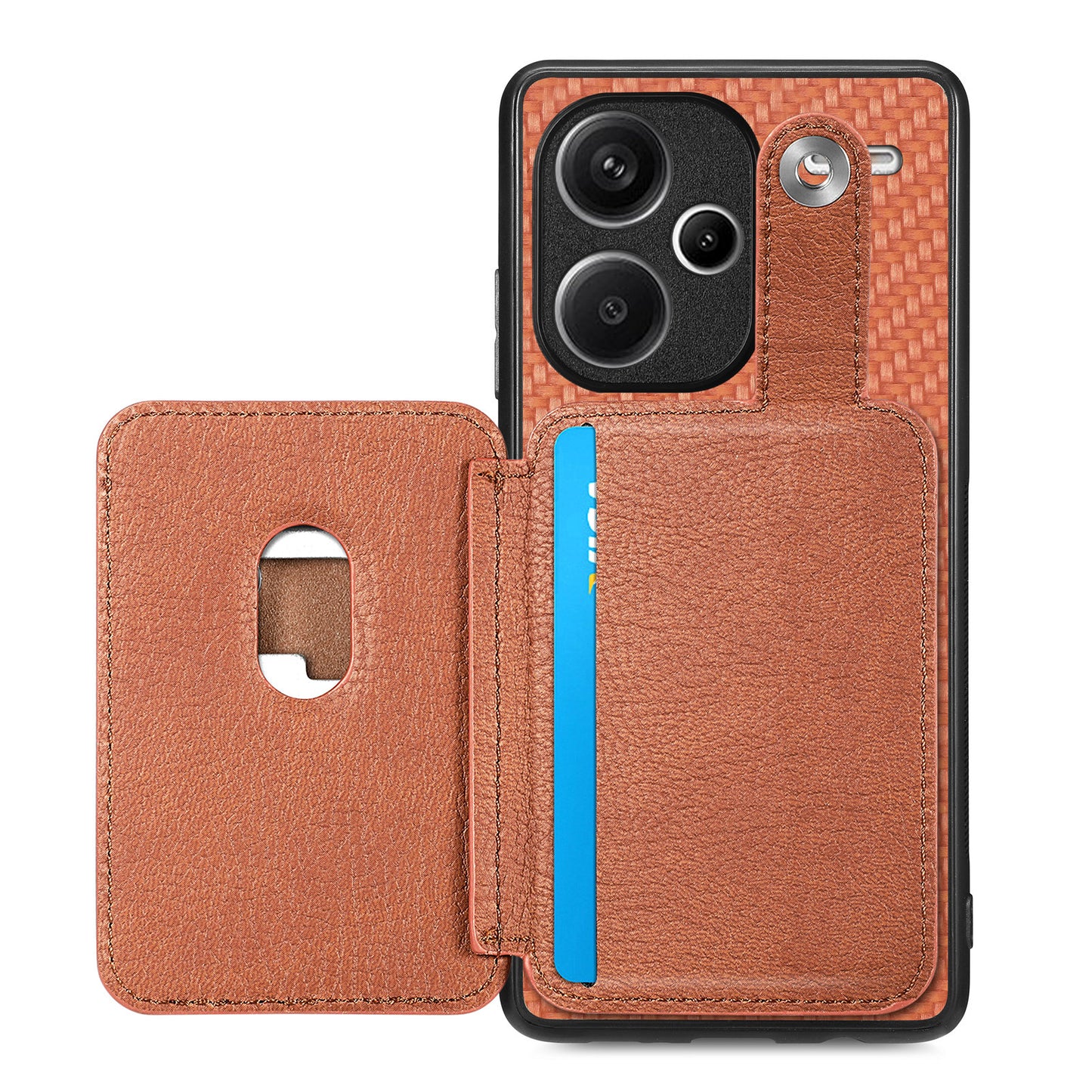 C1-06 For Xiaomi Redmi Note 13 Pro+ 5G Case Carbon Fiber Texture Phone Back Cover with Card Knife Tool - Brown