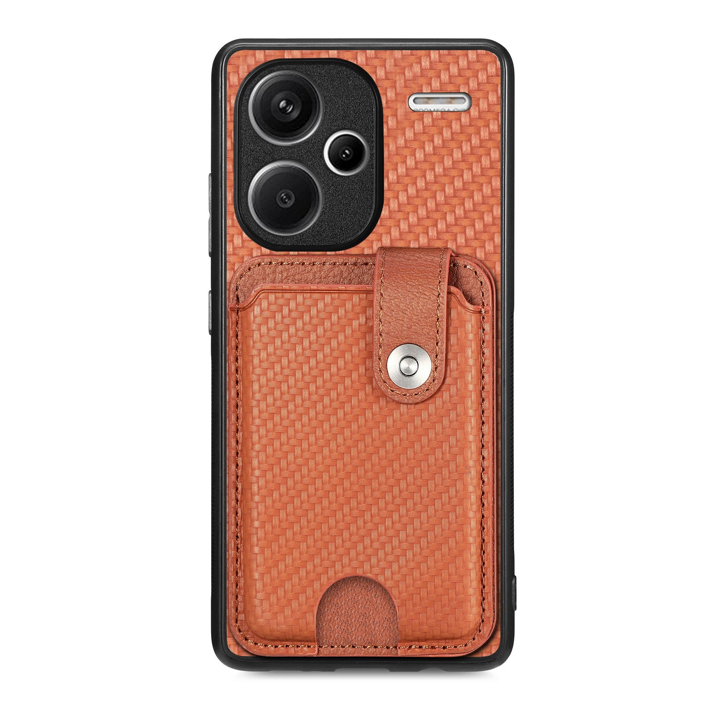 C1-06 For Xiaomi Redmi Note 13 Pro+ 5G Case Carbon Fiber Texture Phone Back Cover with Card Knife Tool - Brown